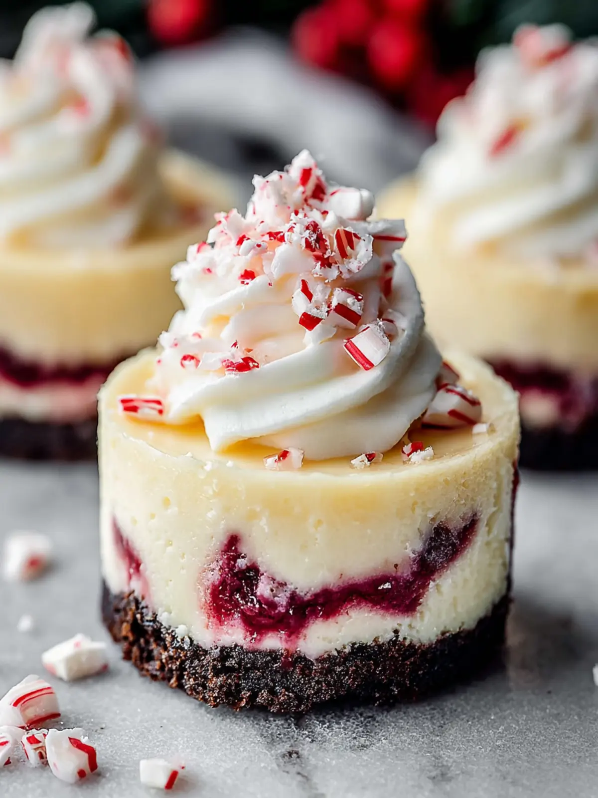 Irresistible Festive Mini Peppermint Bark Cheesecakes First Image