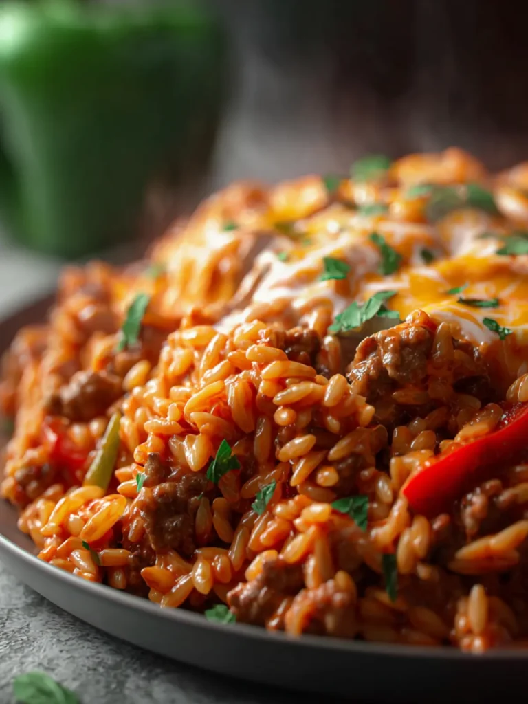 Ground Beef Orzo with Tomato Cream Sauce First Image