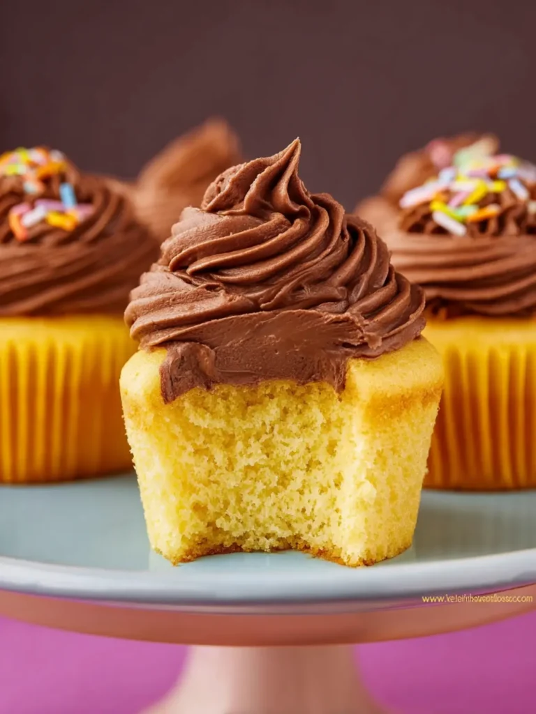 Yellow Cupcakes with Chocolate Frosting First Image