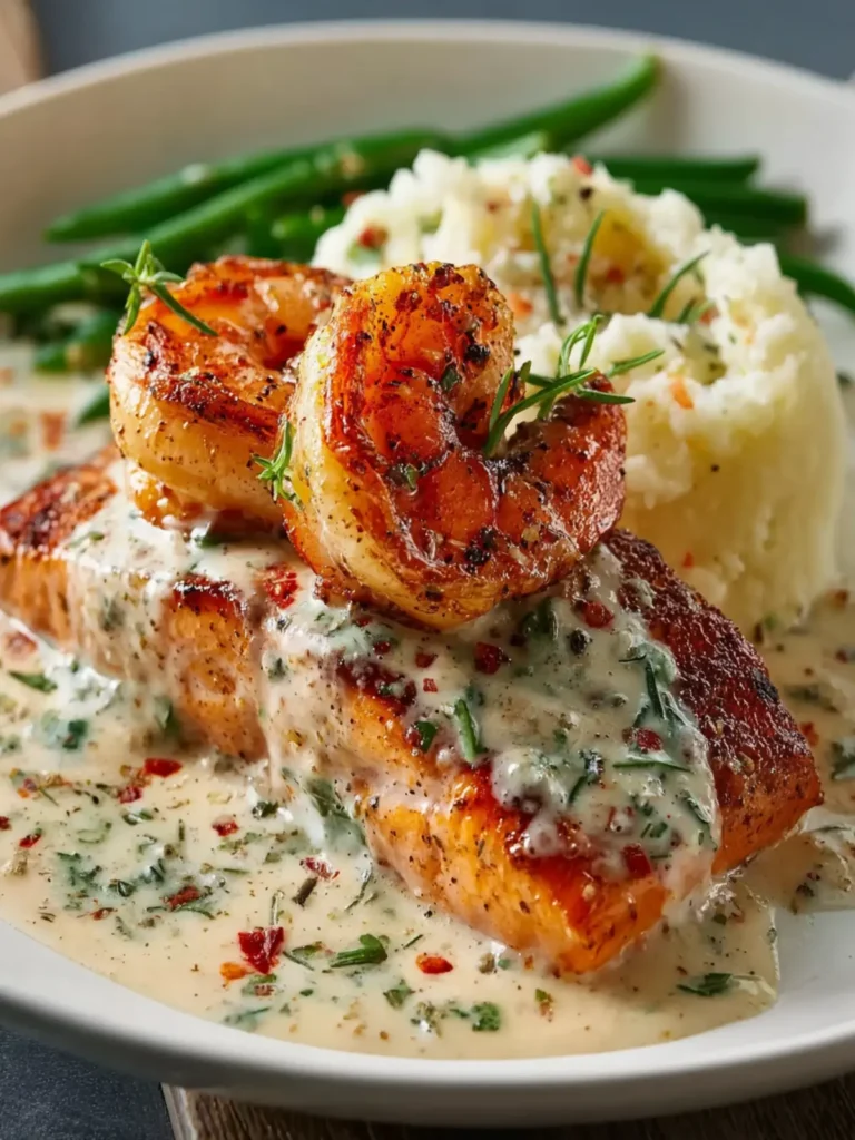 Cajun Shrimp and Salmon with Garlic Cream Sauce First Image